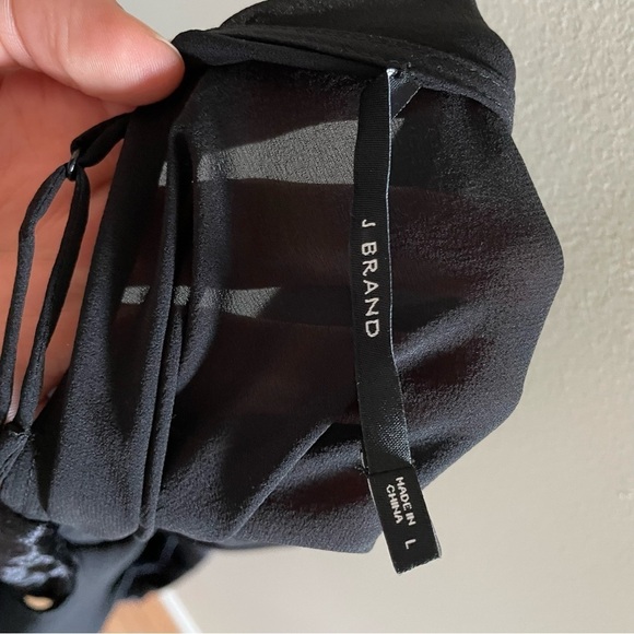 J Brand Black Velvet Front Viscose Silk Combo Tie Front Tank Top EUC Size Large - Picture 8 of 12